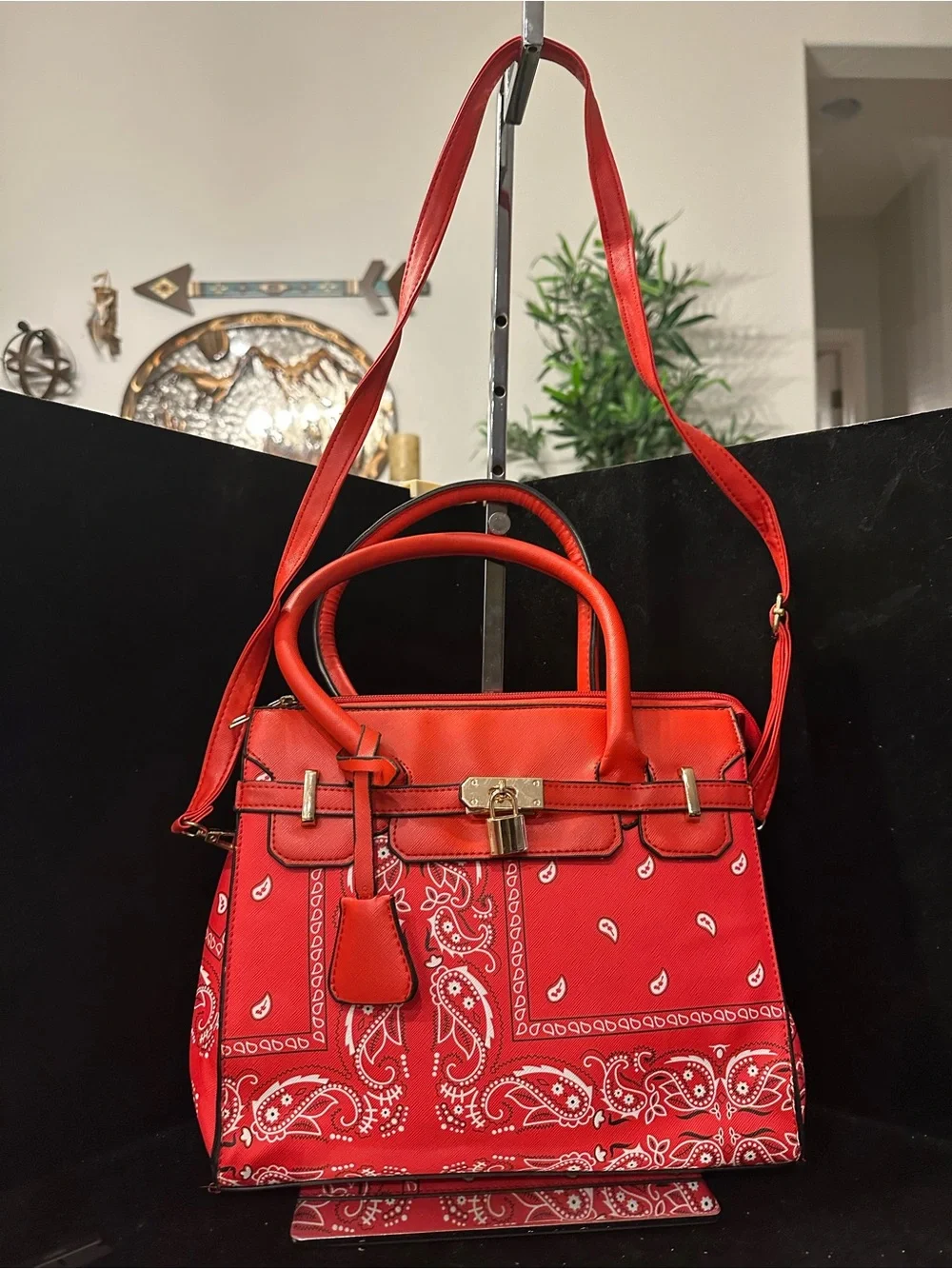 Red #313  Paisley Satchel with Top Handles and Adjustable Shoulder Strap